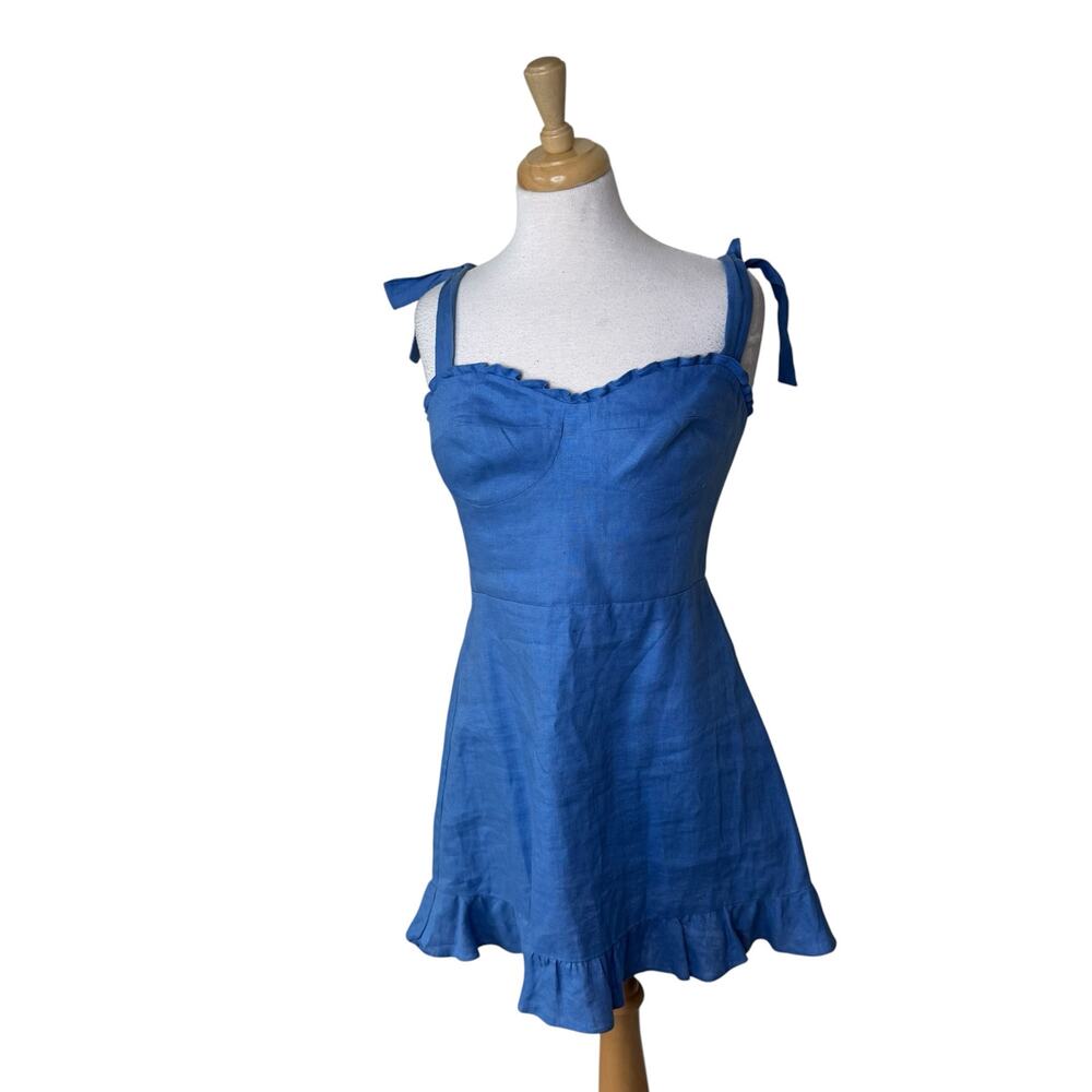 REFORMATION Desiree Ruffle-Trimmed Linen Mini Dress Size 8